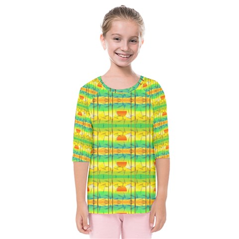 Birds Beach Sun Abstract Pattern Kids  Quarter Sleeve Raglan Tee by Pakrebo