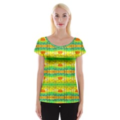 Birds Beach Sun Abstract Pattern Cap Sleeve Top