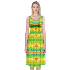 Birds Beach Sun Abstract Pattern Midi Sleeveless Dress