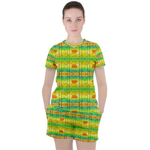 Birds Beach Sun Abstract Pattern Women s Tee And Shorts Set by Pakrebo