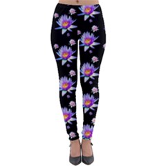 Flowers Pattern Background Lilac Lightweight Velour Leggings by Pakrebo