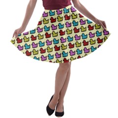 Ducklings Background Ducks Cute A-line Skater Skirt by Pakrebo