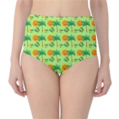 Holiday Tropical Smiley Face Palm Classic High-waist Bikini Bottoms by Pakrebo