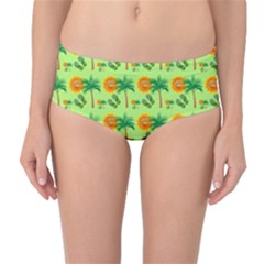 Holiday Tropical Smiley Face Palm Mid-waist Bikini Bottoms by Pakrebo