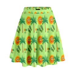 Holiday Tropical Smiley Face Palm High Waist Skirt by Pakrebo