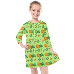 Holiday Tropical Smiley Face Palm Kids  Quarter Sleeve Shirt Dress by Pakrebo