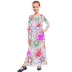 Star Dab Farbkleckse Leaf Flower Kids  Quarter Sleeve Maxi Dress by Pakrebo