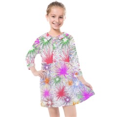 Star Dab Farbkleckse Leaf Flower Kids  Quarter Sleeve Shirt Dress by Pakrebo