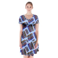 Abstract Pattern Seamless Artwork Short Sleeve V-neck Flare Dress by Pakrebo