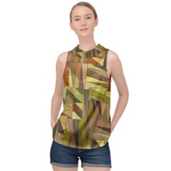 Earth Tones Geometric Shapes Unique High Neck Satin Top