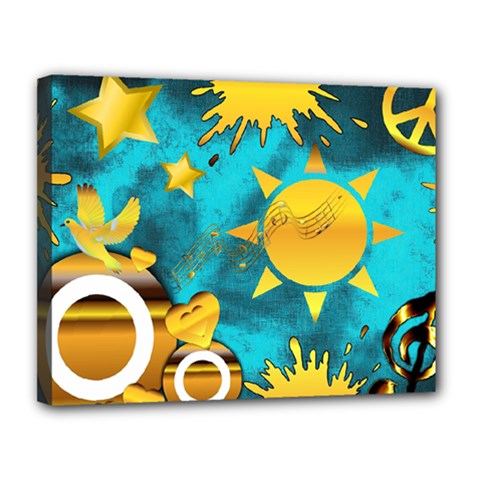 Gold Music Clef Star Dove Harmony Canvas 14  X 11  (stretched) by Alisyart