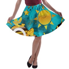 Gold Music Clef Star Dove Harmony A-line Skater Skirt by Alisyart