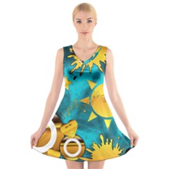 Gold Music Clef Star Dove Harmony V-neck Sleeveless Dress by Alisyart