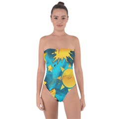 Gold Music Clef Star Dove Harmony Tie Back One Piece Swimsuit