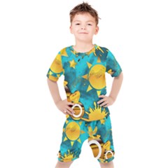 Gold Music Clef Star Dove Harmony Kids  Tee And Shorts Set