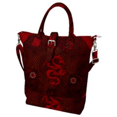 Awesome Chinese Dragon, Red Colors Buckle Top Tote Bag by FantasyWorld7