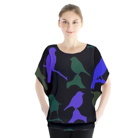 Bird Watching - Dark Colorful Batwing Chiffon Blouse by WensdaiAmbrose