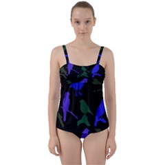 Bird Watching - Dark Colorful Twist Front Tankini Set by WensdaiAmbrose