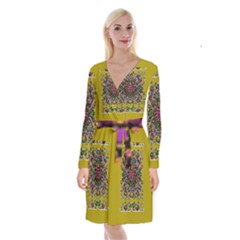 Ornate Dots And Decorative Colors Long Sleeve Velvet Front Wrap Dress by pepitasart