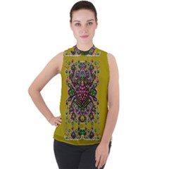 Ornate Dots And Decorative Colors Mock Neck Chiffon Sleeveless Top by pepitasart