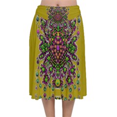 Ornate Dots And Decorative Colors Velvet Flared Midi Skirt by pepitasart