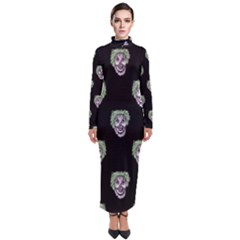 Creepy Zombies Motif Pattern Illustration Turtleneck Maxi Dress