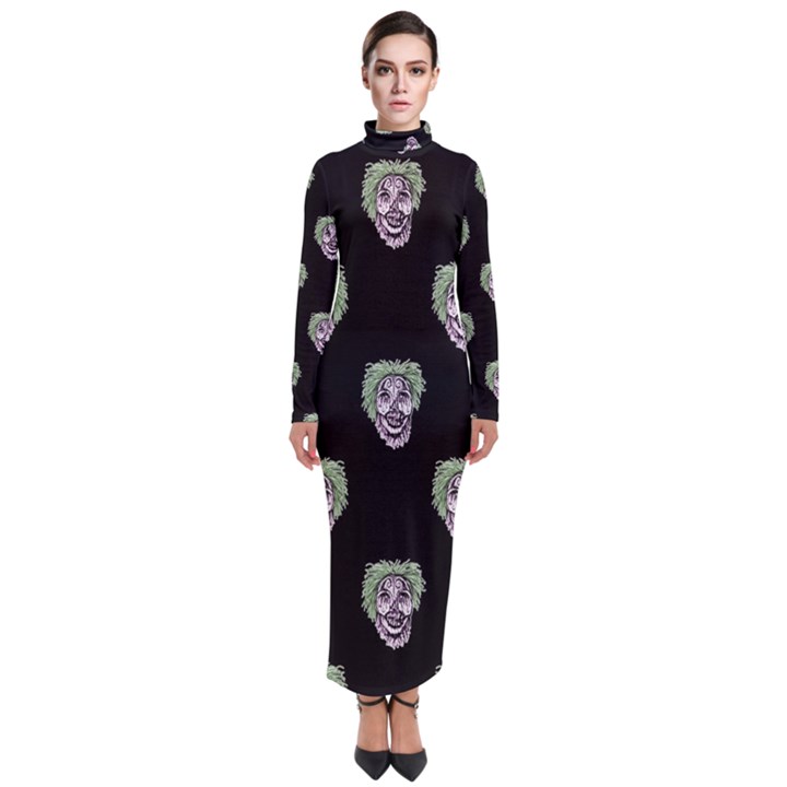 Creepy Zombies Motif Pattern Illustration Turtleneck Maxi Dress