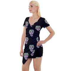 Creepy Zombies Motif Pattern Illustration Short Sleeve Asymmetric Mini Dress by dflcprintsclothing