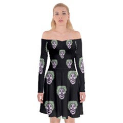 Creepy Zombies Motif Pattern Illustration Off Shoulder Skater Dress by dflcprintsclothing