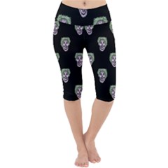 Creepy Zombies Motif Pattern Illustration Lightweight Velour Cropped Yoga Leggings by dflcprintsclothing