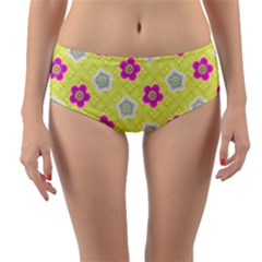 Traditional Patterns Plum Reversible Mid-waist Bikini Bottoms by Mariart