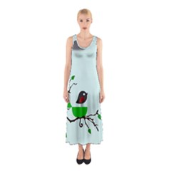 Birds Tree Animal Black Tree Green Sleeveless Maxi Dress