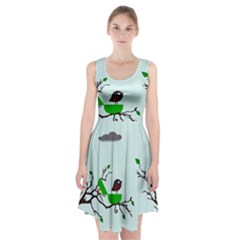 Birds Tree Animal Black Tree Green Racerback Midi Dress