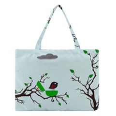 Birds Tree Animal Black Tree Green Medium Tote Bag