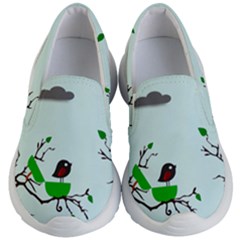 Birds Tree Animal Black Tree Green Kids  Lightweight Slip Ons