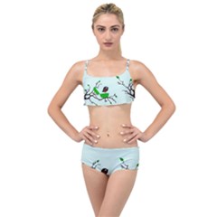 Birds Tree Animal Black Tree Green Layered Top Bikini Set