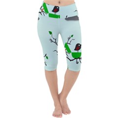 Birds Tree Animal Black Tree Green Lightweight Velour Cropped Yoga Leggings by Alisyart