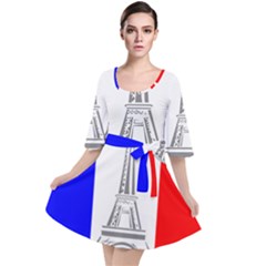 Eiffel Tower France Flag Tower Velour Kimono Dress by Sudhe
