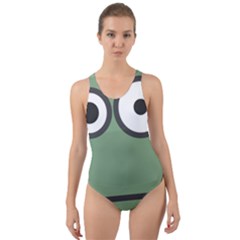 Cartoon Cute Frankenstein Halloween Cut-out Back One Piece Swimsuit by Sudhe