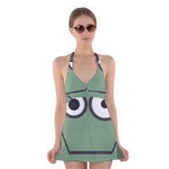 Cartoon Cute Frankenstein Halloween Halter Dress Swimsuit  by Sudhe