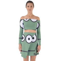 Cartoon Cute Frankenstein Halloween Off Shoulder Top With Skirt Set by Sudhe