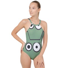 Cartoon Cute Frankenstein Halloween High Neck One Piece Swimsuit by Sudhe