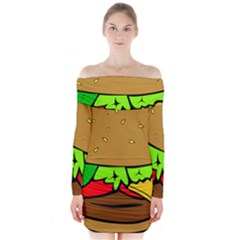 Hamburger Cheeseburger Fast Food Long Sleeve Off Shoulder Dress by Sudhe