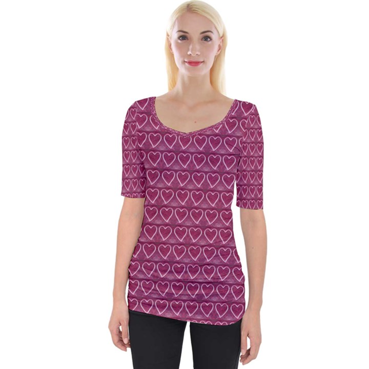 Heart Shaped Print Design Wide Neckline Tee