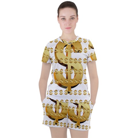 Dollar Money Gold Finance Sign Women s Tee And Shorts Set by Mariart