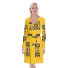 Jungle Elephants Long Sleeve Velvet Front Wrap Dress