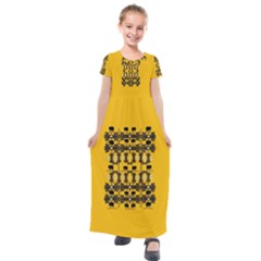 Jungle Elephants Kids  Short Sleeve Maxi Dress