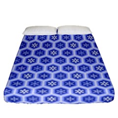 Hexagonal Pattern Unidirectional Blue Fitted Sheet (queen Size)