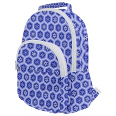 Hexagonal Pattern Unidirectional Blue Rounded Multi Pocket Backpack