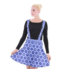 Hexagonal Pattern Unidirectional Blue Suspender Skater Skirt